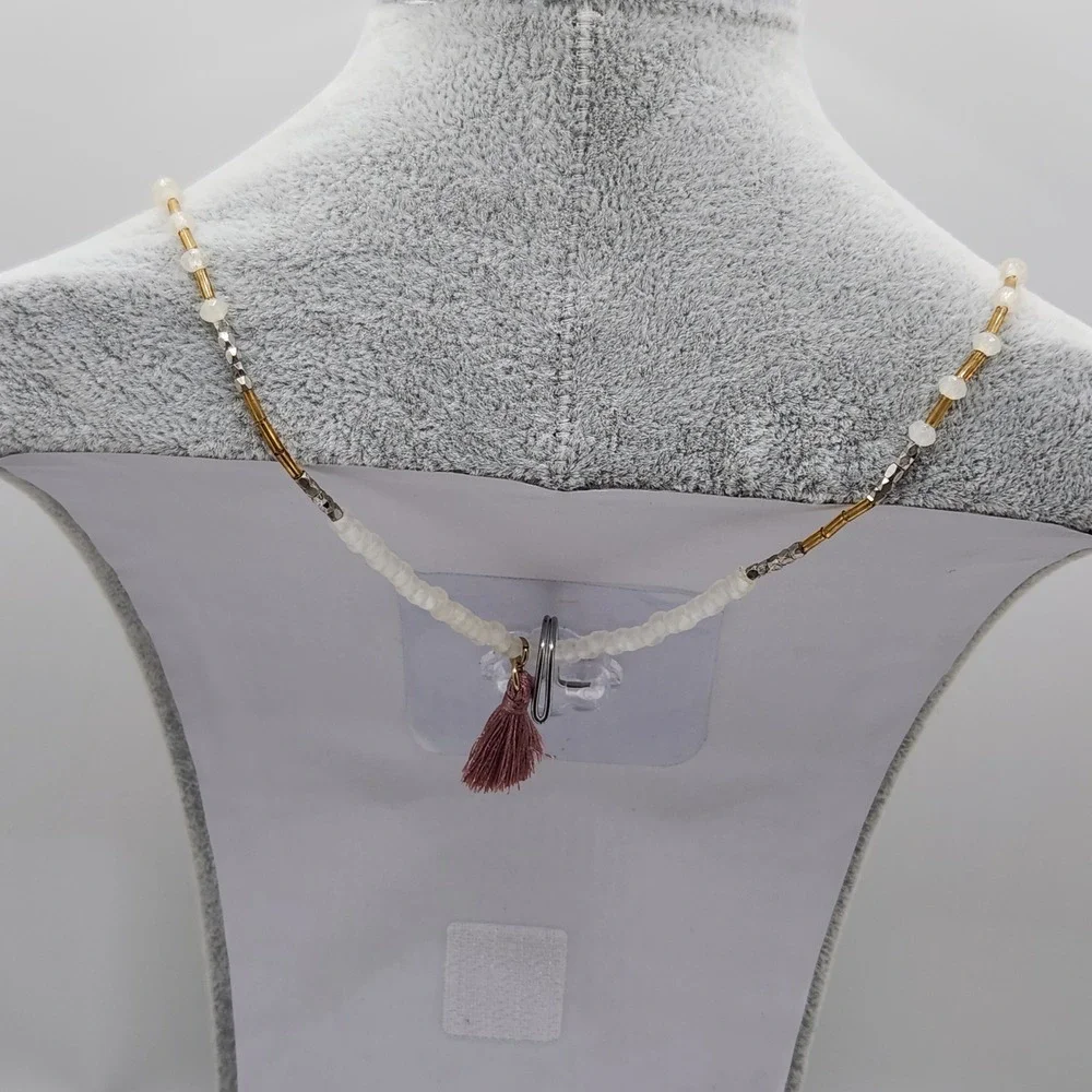 Boho Faceted Glass Bead Faux Pearl Tassel Necklace 28